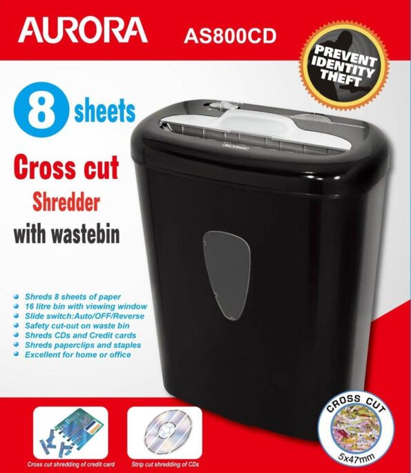 Aurora AS890C 8-Sheet Cross-Cut PaperCredit Card Shredder with Basket